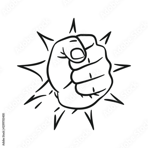 Fist Punch Line Art Hand Drawing