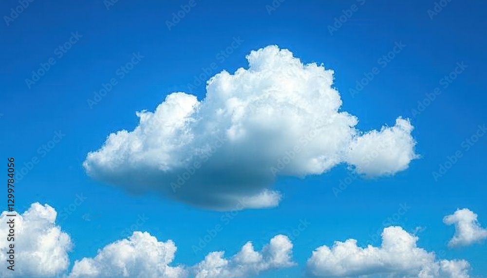 Single fluffy white cumulus cloud in a vibrant blue sky Single fluffy white cumulus cloud in a vibrant blue sky
