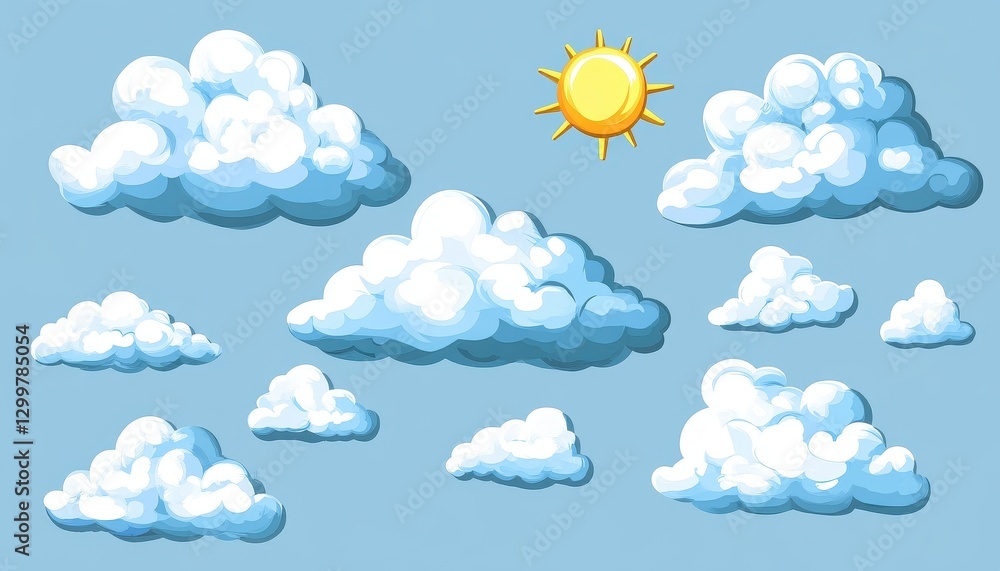 Pixel Art Clouds and Sun: Bright and Cheerful Digital Illustration Pixel Art Clouds and Sun: Bright and Cheerful Digital Illustration