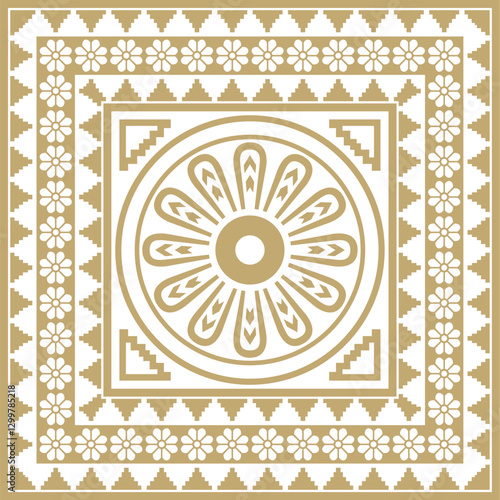 Vector square Assyrian gold ornament. Rectangle, border, frame of Mesopatamia. Pattern of the ancient East