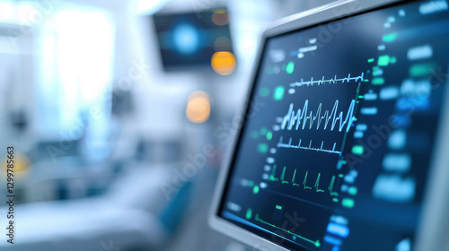 Wallpaper Mural Healthcare technology concept. Medical monitor displaying vital signs in a hospital setting with blurred background elements. Torontodigital.ca