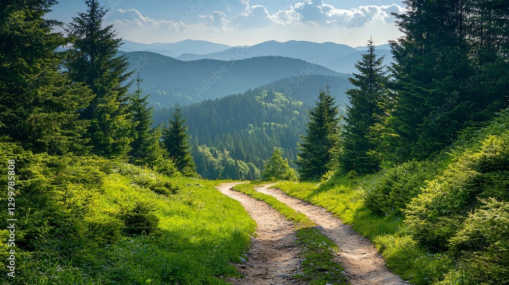 Fototapeta premium Exploring Scenic Hiking Trails in Nature Forest Landscape Peaceful Environment Panoramic View