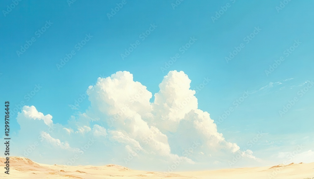 Vast Desert Landscape Under a Bright Blue Sky with Fluffy Cumulus Clouds Vast Desert Landscape Under a Bright Blue Sky with Fluffy Cumulus Clouds