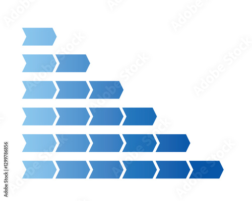 Gradient arrow progression. Step by step growth concept. Blue linier infographic set, 1,2,3,4,5,6 parts