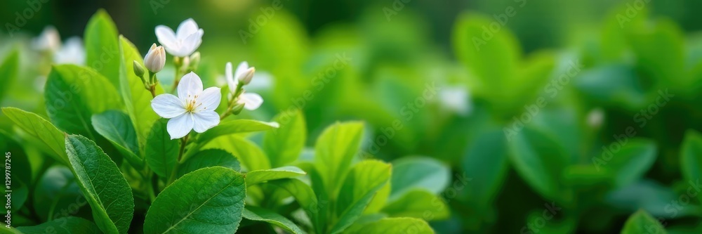 delicate white blooms amidst lush green foliage, garden, nature
