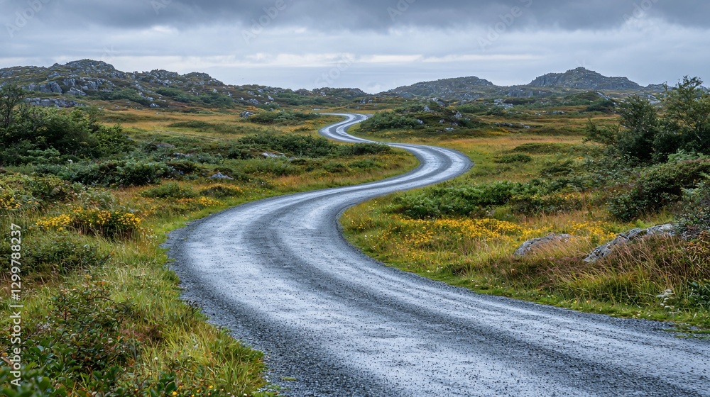Winding Road Journey Through Lush Landscape Overcast Sky Nature Photography Scenic Viewpoint Winding Road Journey Through Lush Landscape Overcast Sky Nature Photography Scenic Viewpoint