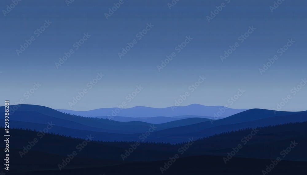 Fototapeta premium Serene Blue Mountain Landscape at Twilight