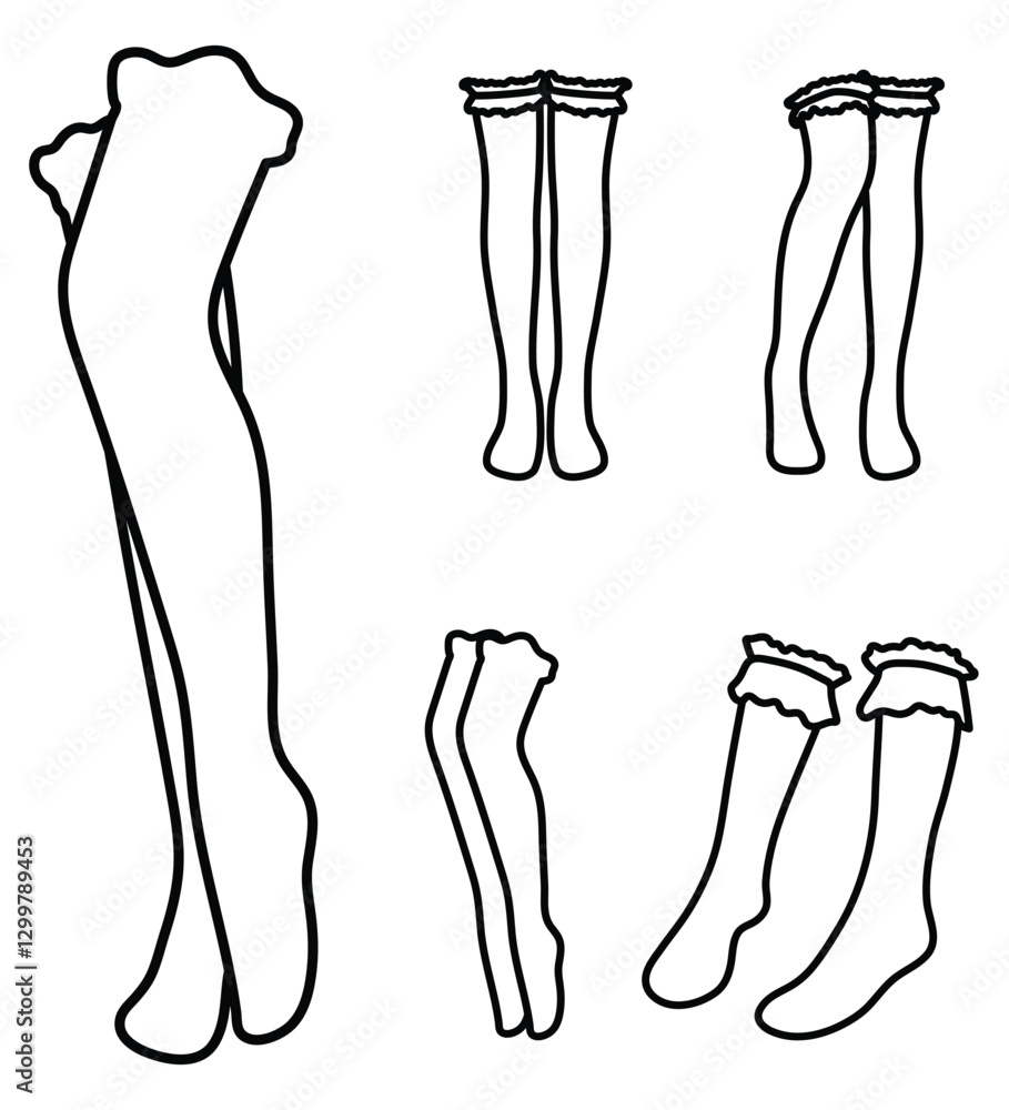 Long Christmas Socks in line art style. Vector Illustration. Long Christmas Socks in line art style. Vector Illustration.
