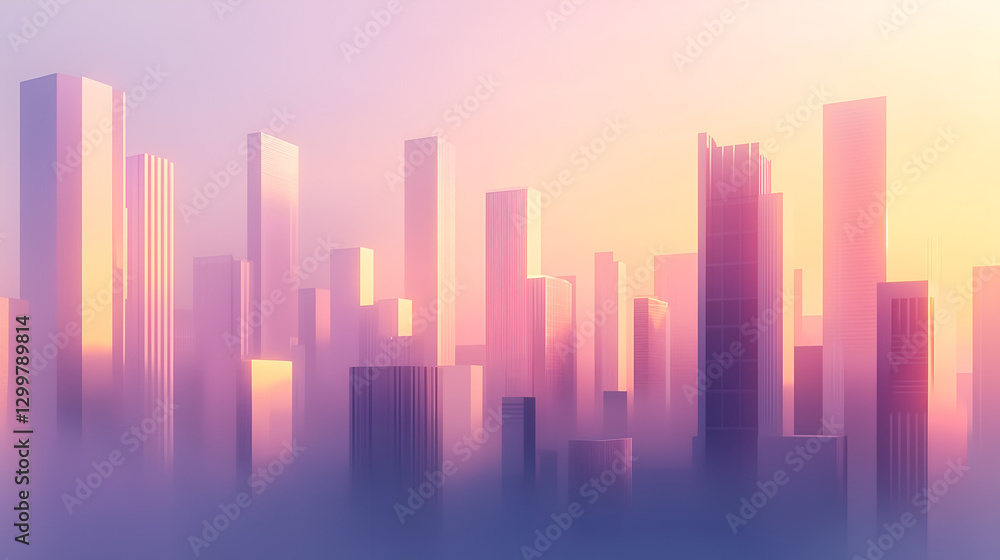 Ethereal Modern Skyline with a Soft Color Palette and Tranquil Mood Ethereal Modern Skyline with a Soft Color Palette and Tranquil Mood