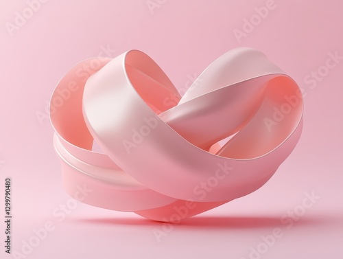 Abstract Pink Ribbon Swirl on Pastel Background