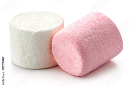 Close-Up of Pink and White Marshmallows on White Background