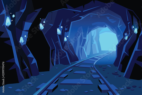 A breathtaking subterranean cavern, richly adorned with luminous ores and intricate mining infrastructure.  Depict realistic geological formations and vibrant mineral glows.