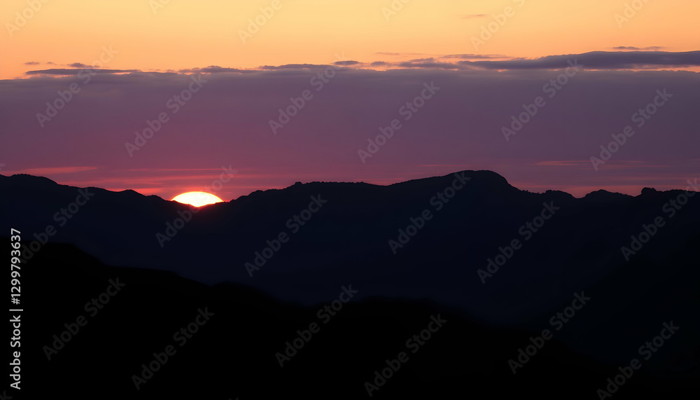 Majestic Sunrise Over Silhouetted Mountain Range Peaceful Serene Nature Landscape Photography Majestic Sunrise Over Silhouetted Mountain Range Peaceful Serene Nature Landscape Photography