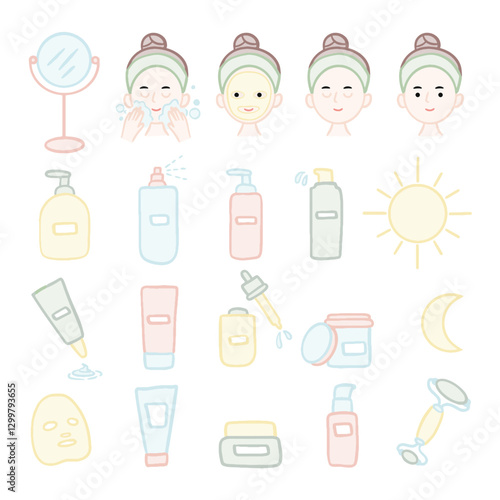 Skincare Products & Beauty Routine – Cute Doodle Icons