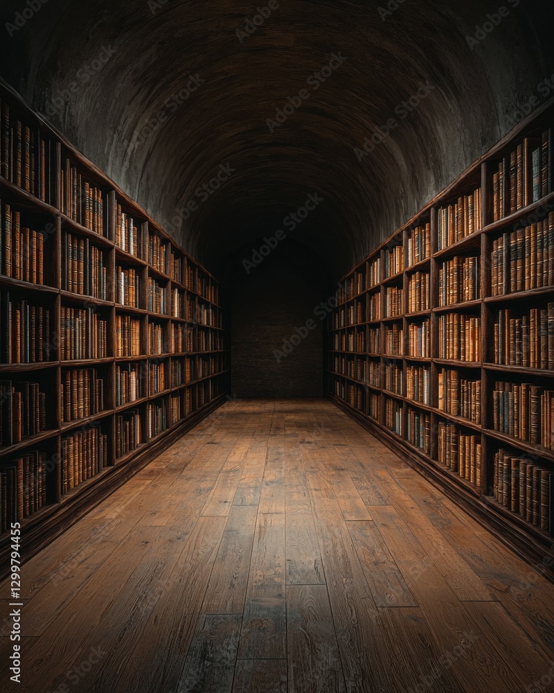 custom made wallpaper toronto digitalElegant Library Tunnel: Bookshelves Lined Corridor Leads to Knowledge and Mystery. Dramatic lighting.