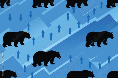 Intricate design featuring intertwined bull and bear icons, symbolizing financial market volatility.  A single, highlighted icon is present.