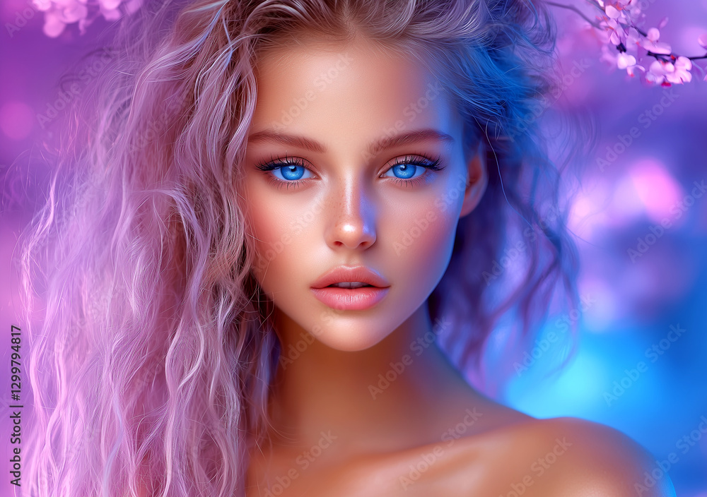 Woman with long hair and blue eyes is the main focus of the image Woman with long hair and blue eyes is the main focus of the image