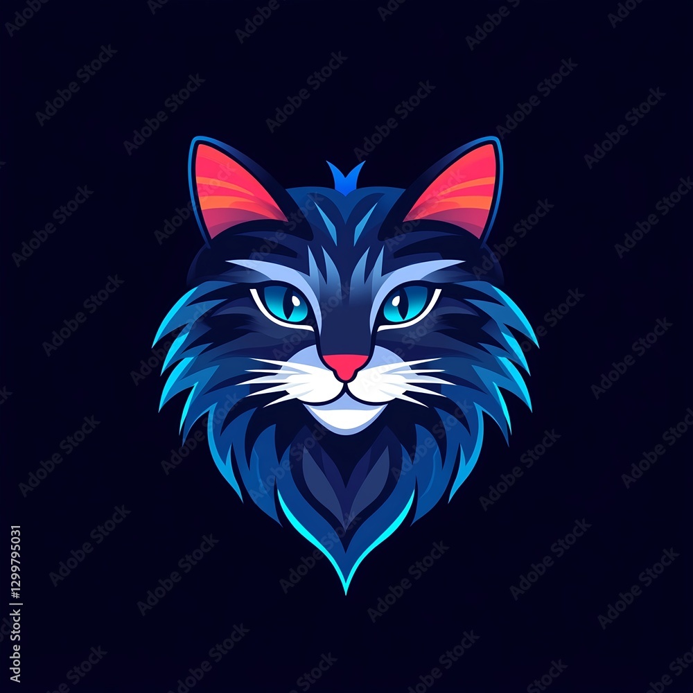 Obraz premium Mystical Neon Cat: A captivating abstract logo design featuring a majestic feline with vibrant, glowing fur.