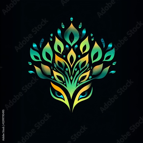 Enigmatic Peacock: A vibrant, abstract logo design featuring a peacock's head, crafted with intricate details and a captivating color palette. photo