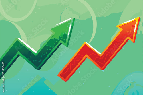 Create an artistic background visualizing bullish market trends using vibrant colors and dynamic shapes, emphasizing upward movement and positive momentum.