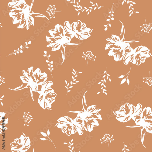 seamless background minimalist abstract floral pattern textile mocha