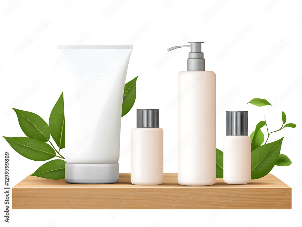 Natural skincare products displayed on wooden shelf relaxing home environment digital illustration Natural skincare products displayed on wooden shelf relaxing home environment digital illustration