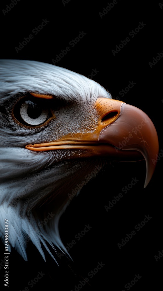 Fototapeta premium Bald Eagle Portrait Dark Background Closeup Profile