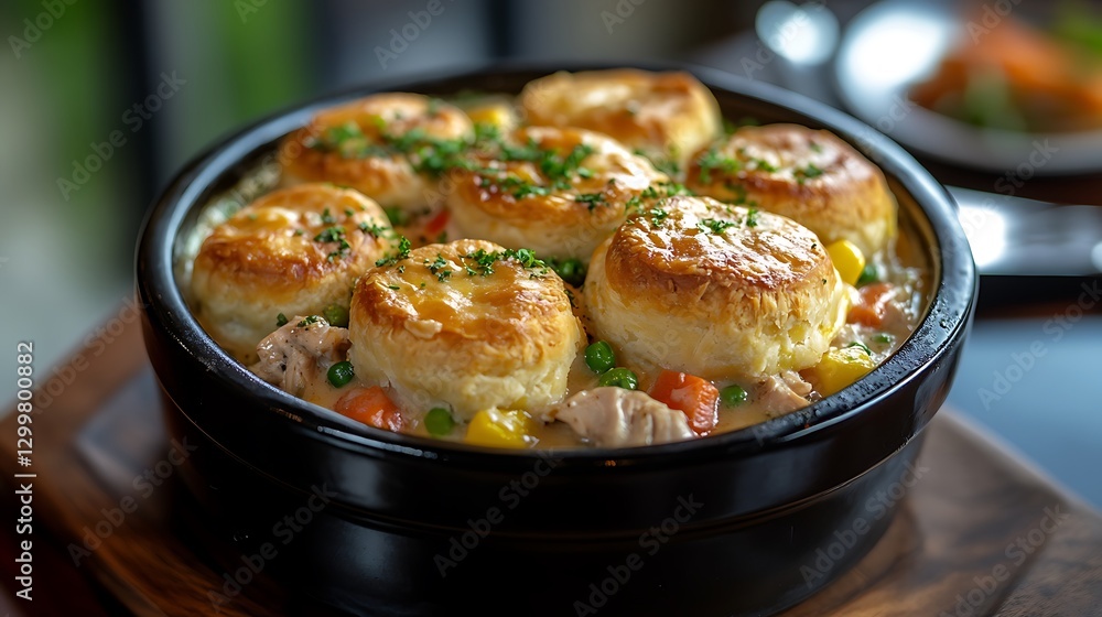 Delicious Savory Chicken Pot Pie Topped With Flaky Biscuits Delicious Savory Chicken Pot Pie Topped With Flaky Biscuits