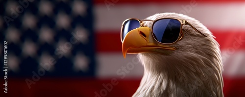 American Bald Eagle Wearing Sunglasses Patriotically