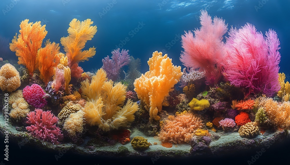 Obraz premium Coral reef thrives underwater. Deep ocean