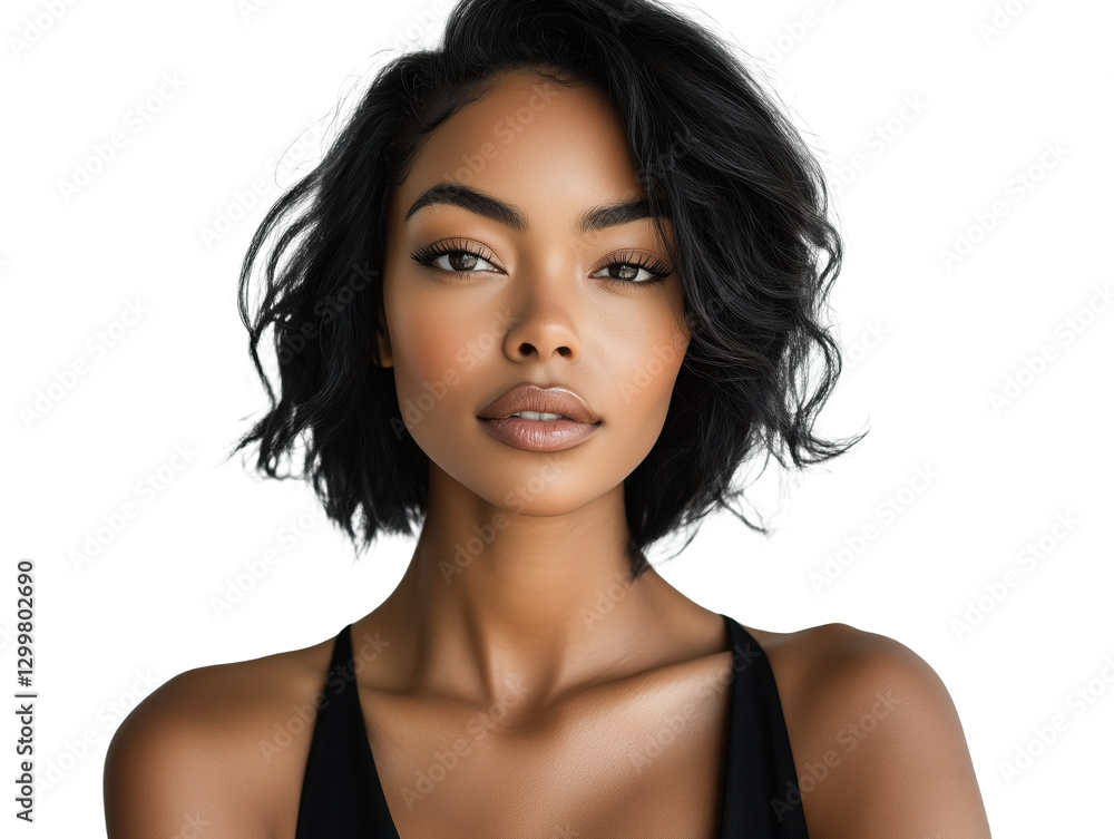 Captivating Portrait of a Stunning Black Woman Posed Elegantly Against a Harmonious Skin-Tone Background, Radiating Confidence and Celebrating Individuality Captivating Portrait of a Stunning Black Woman Posed Elegantly Against a Harmonious Skin-Tone Background, Radiating Confidence and Celebrating Individuality