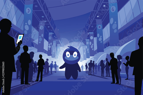 A cute, small monster in a suit, handing out business cards at a modern office networking event.  Focus on the monster's expressive face and the business cards.