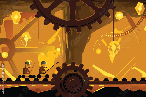 A dramatic steampunk mining scene  intricate gears, copper pipes, and a colossal steam-powered drill excavating a rich ore vein.  Gritty realism.