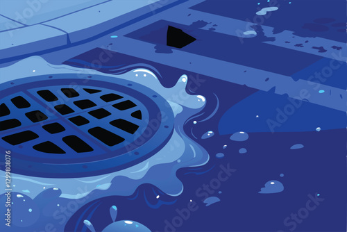 A vector illustration of a sewage pipe overflowing with waste, depicting environmental pollution.