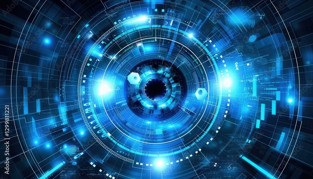 Abstract image focusing on a tech interface with glowing lights, circles, and future design Abstract image focusing on a tech interface with glowing lights, circles, and future design