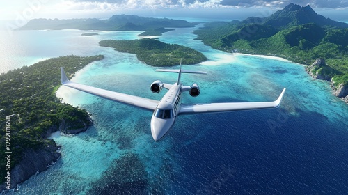 Wallpaper Mural Private Jet Soaring Over Lush Tropical Islands: A Serene Aerial View Torontodigital.ca