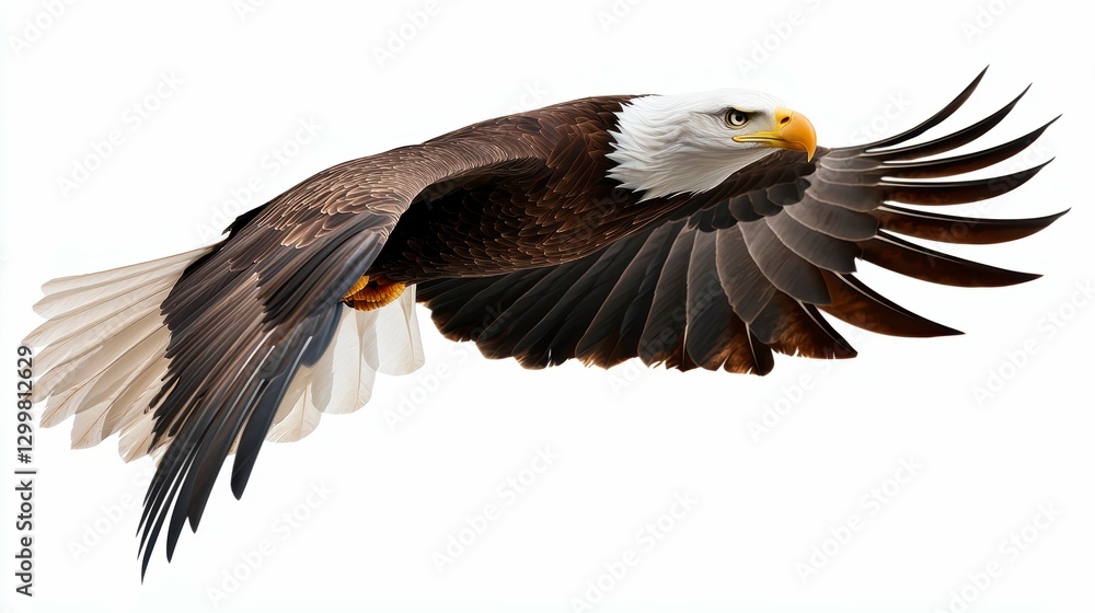 Obraz premium Bald Eagle in Flight, Wings Spread Wide, Majestic Soaring
