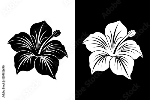 Minimalist Hibiscus Outline. Timeless Black & White Floral Symbol