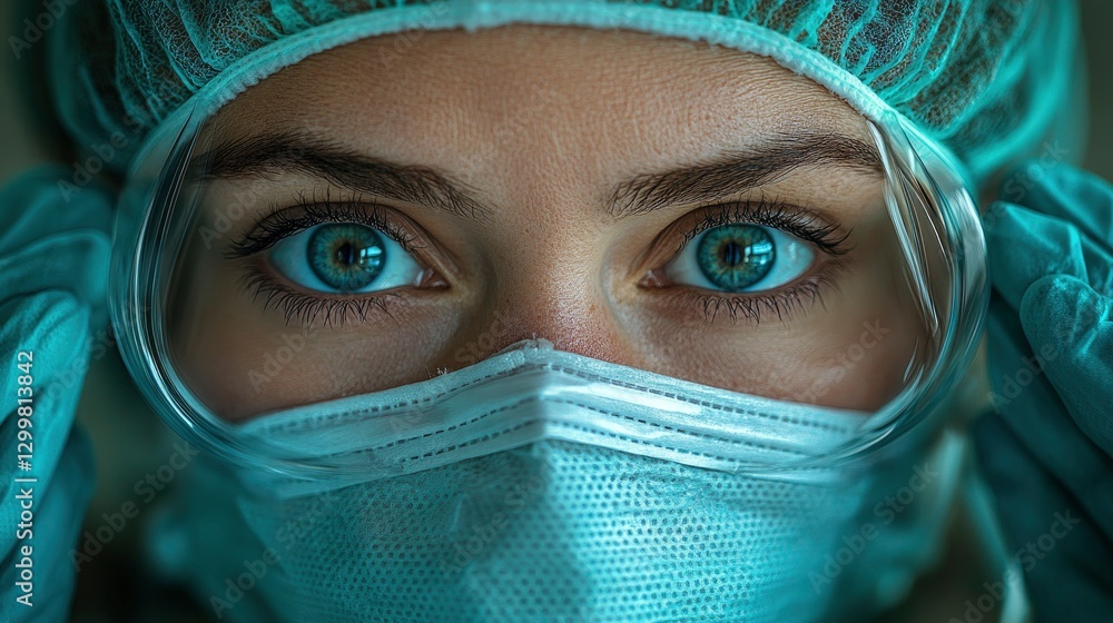 Healthcare worker removing mask after long shift, complex mixture of exhaustion and satisfaction Healthcare worker removing mask after long shift, complex mixture of exhaustion and satisfaction