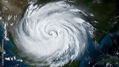 Hurricane over Landmass from Space