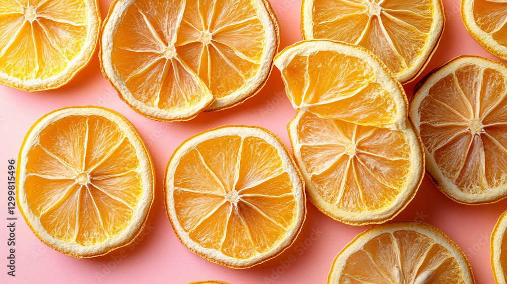 Obraz premium Eye-catching arrangement of fresh oranges on a soft pink background highlighting their bright color and juicy appeal