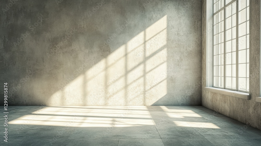 Bright Sunlight Casting Shadows in an Empty Room with Concrete Walls Bright Sunlight Casting Shadows in an Empty Room with Concrete Walls