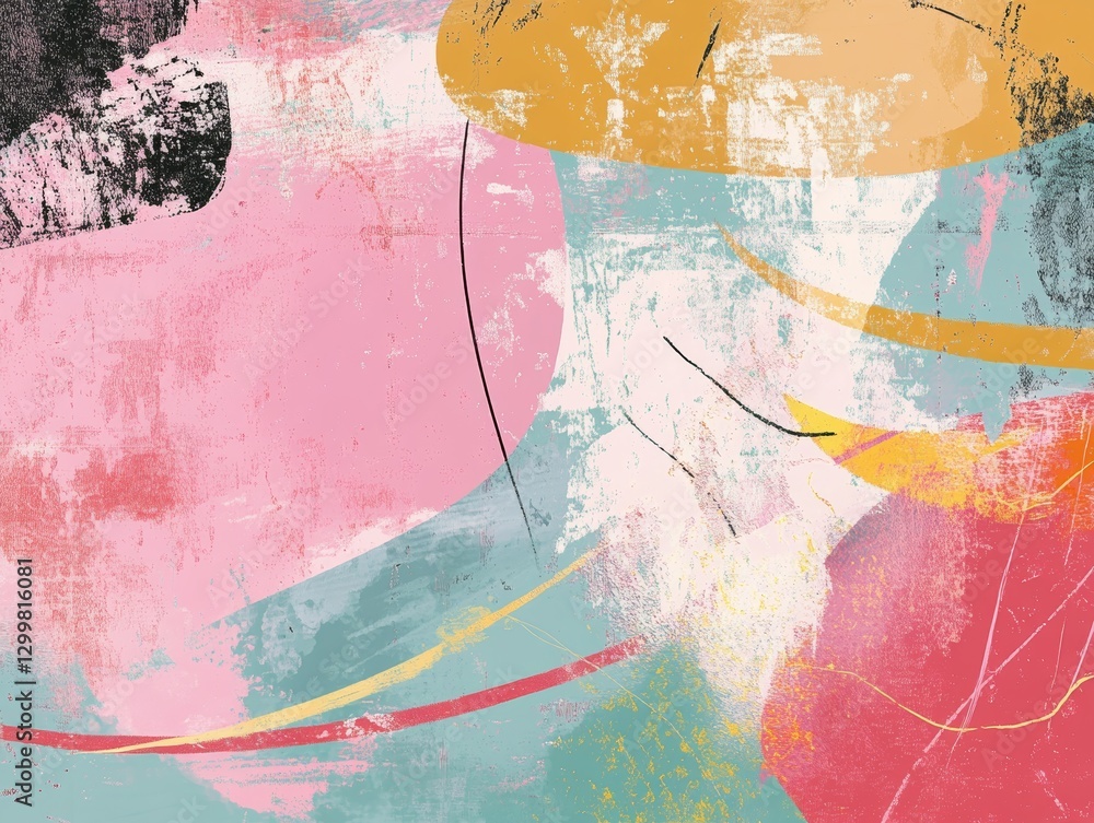 Naklejka premium Abstract Pink, Teal, and Gold Textured Artwork