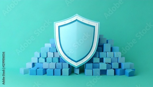 Protective shield displayed on colorful block stack in studio environment for safety concept illustration
