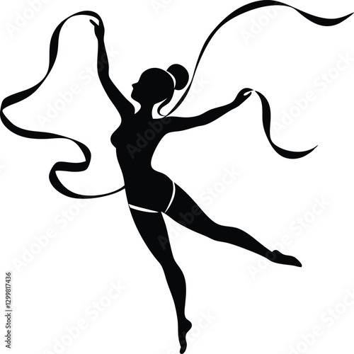 silhouette of a ballet dancer. girl gymnasts streamers black icon silhouette vector
