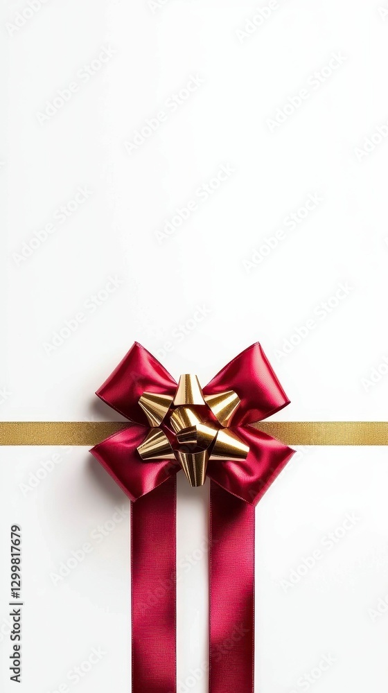 Ribbon Adornment with Gold Tie on White Package for Gift Giving Festivities and Elegant Presentation Ribbon Adornment with Gold Tie on White Package for Gift Giving Festivities and Elegant Presentation
