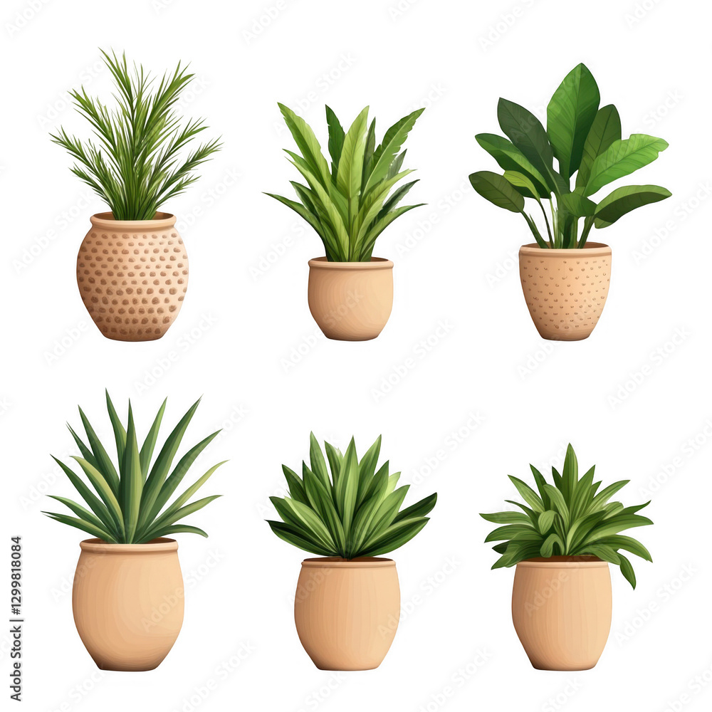 Fototapeta premium Various Indoor Plants in Decorative Pots for Home Decor