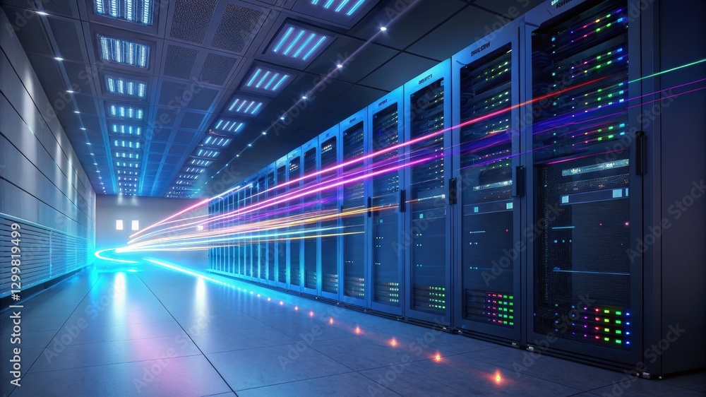 Well-organized server room housing numerous servers and technical equipment for optimal data solutions Well-organized server room housing numerous servers and technical equipment for optimal data solutions