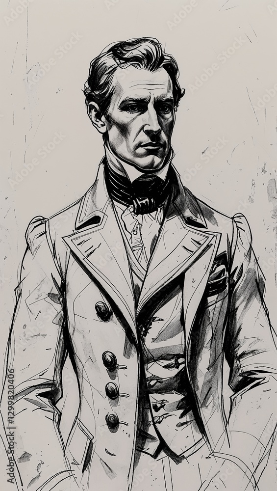 Obraz premium Sketch of a high collar Victorian frock coat on a plain white background