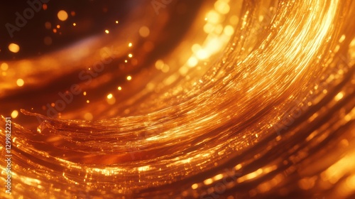 Abstract shimmering golden waves with sparkling light particles
